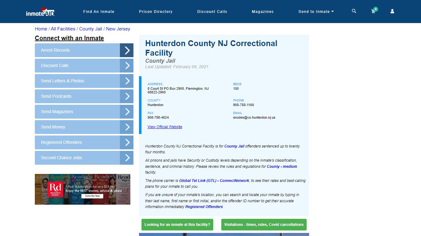 Hunterdon County NJ Correctional Facility - Inmate Locator - Flemington, NJ
